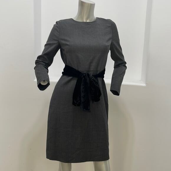 J Crew Long Sleeve Velvet Tie Waist Wool Blend Dress Gray Size 2 NWOT - Picture 1 of 13